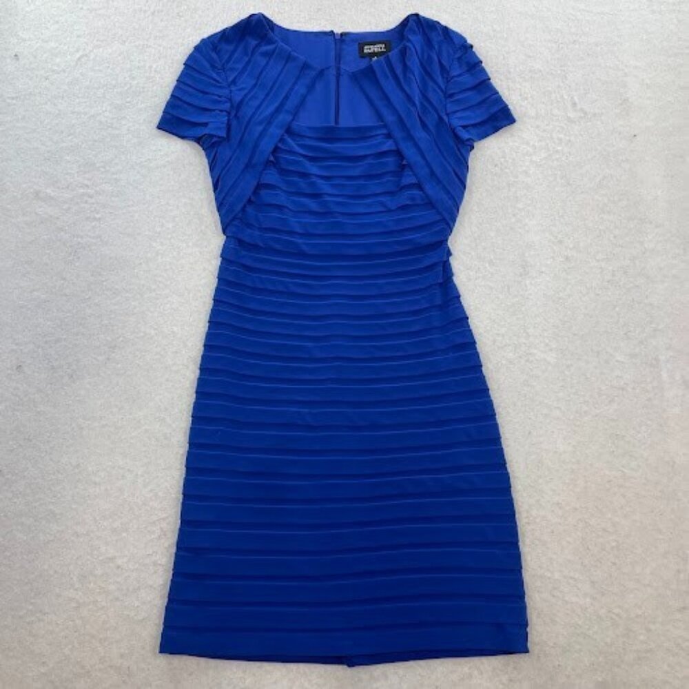 Adrianna Papell Cobalt Blue Tiered Cap Sleeve Sheath Dress Size 4